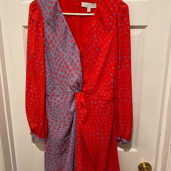Adelyn Rae Red and Purple Asymmetrical Wrap Dress - Picture 3 of 6